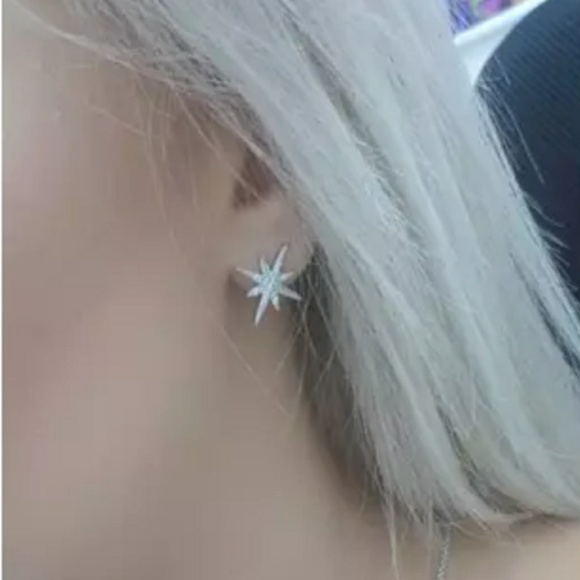 Silver Diamond Star Stud Earrings ear ring - Picture 2 of 6
